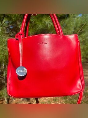 Furla Bright Red Leather Tote Bag